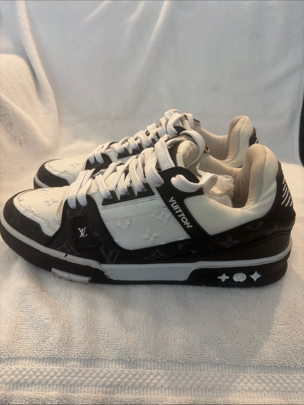 Louis Vuitton White And Black Monogram Court Classic Sneakers Pre- Owned